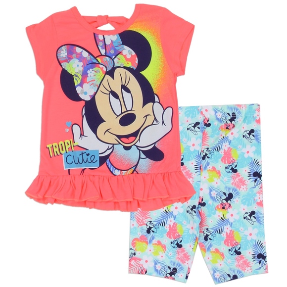 Infant Girl/'s 2-Piece Short Set Disney Baby Minnie Mouse Top Shirt Bike Shorts